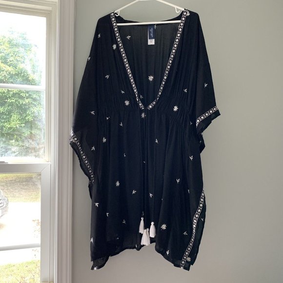 Swimsuits For All Other - Swimsuits For All Women's Black White Swim Beach Cover Coverup Caftan NWT 14/16